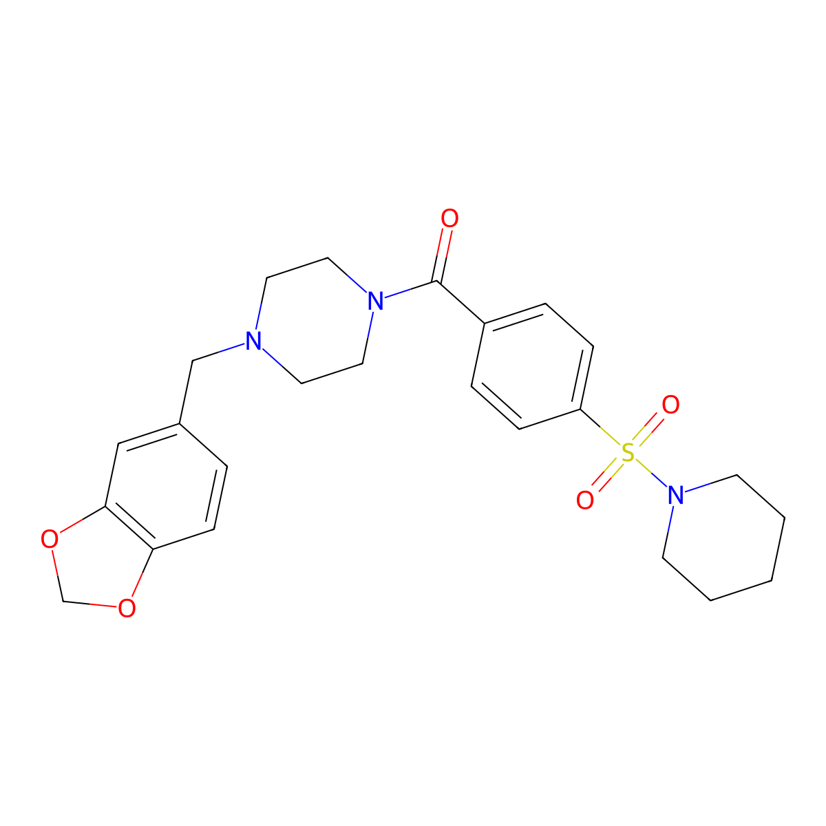 [4-(1,3-Benzodioxol-5-ylmethyl)piperazin-1-yl]-(4-piperidin-1-ylsulfonylphenyl)methanone molecular structure, CAS 324774-32-5