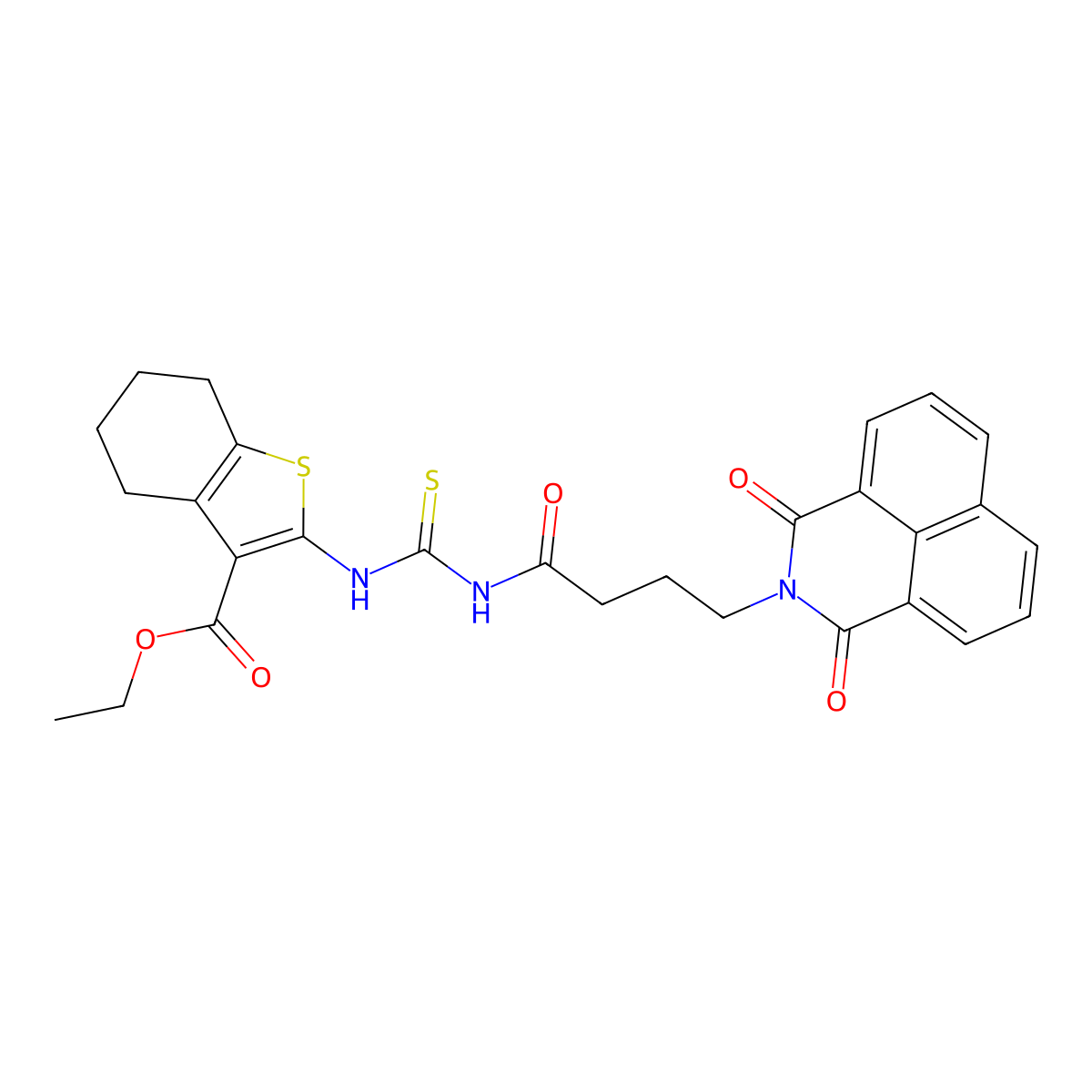 ethyl 2-(3-(4-(1,3-dioxo-1H-benzo[de]isoquinolin-2(3H)-yl)butanoyl)thioureido)-4,5,6,7-tetrahydrobenzo[b]thiophene-3-carboxylate molecular structure, CAS 324774-47-2