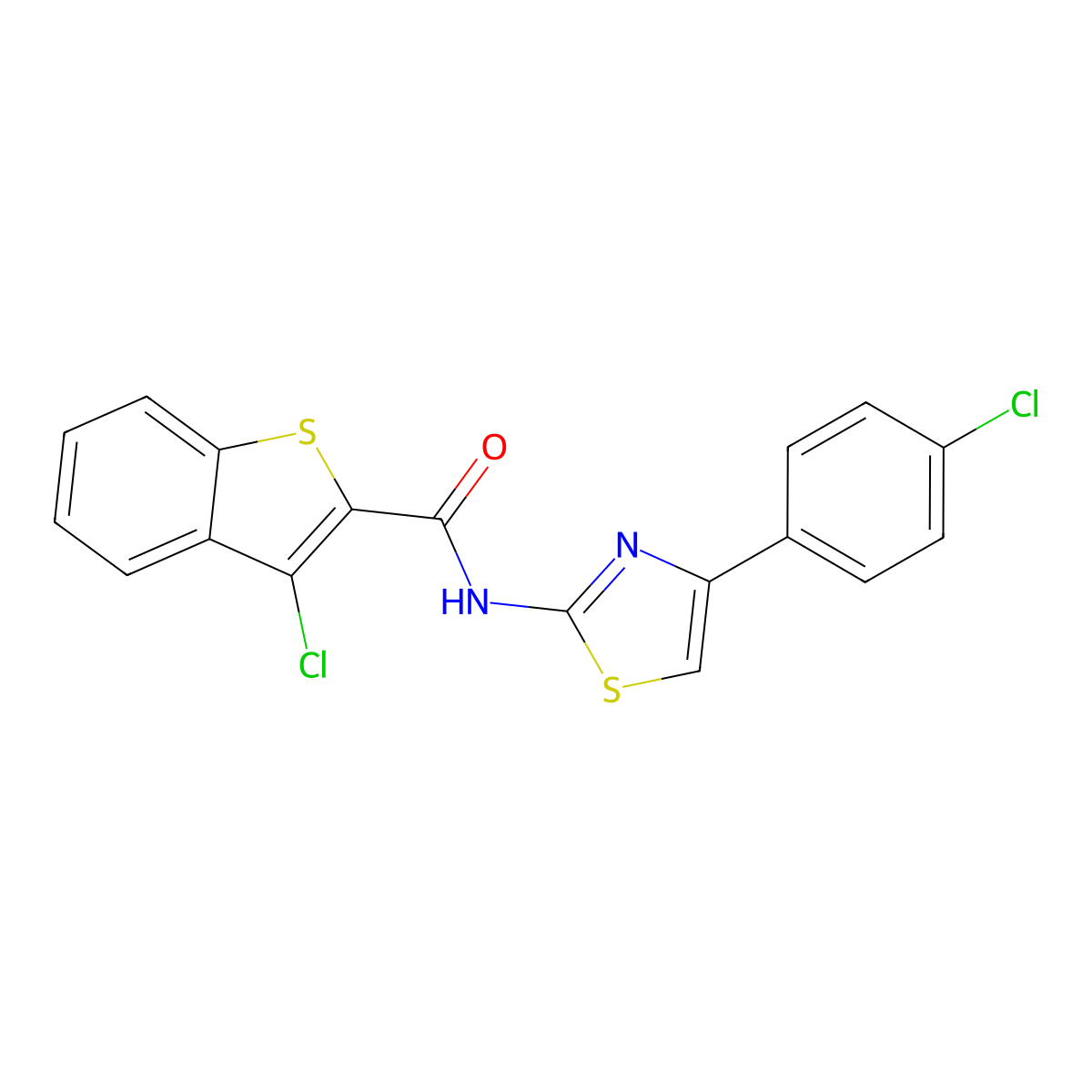 3-chloro-N-[4-(4-chlorophenyl)-1,3-thiazol-2-yl]-1-benzothiophene-2-carboxamide molecular structure, CAS 324774-53-0