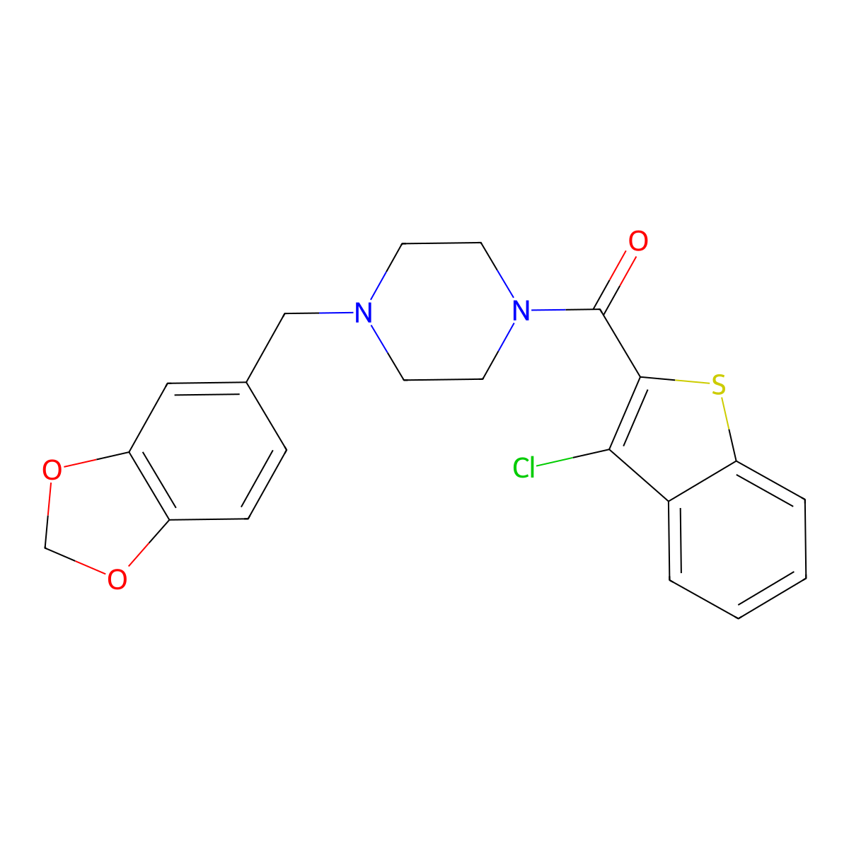1-[(2H-1,3-benzodioxol-5-yl)methyl]-4-(3-chloro-1-benzothiophene-2-carbonyl)piperazine molecular structure, CAS 324774-65-4