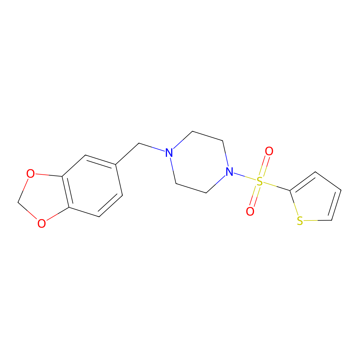 1-Benzo[1,3]dioxol-5-ylmethyl-4-(thiophene-2-sulfonyl)-piperazine molecular structure, CAS 324774-68-7