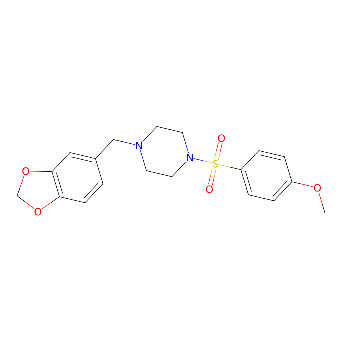 1-Benzo[1,3]dioxol-5-ylmethyl-4-(4-methoxy-benzenesulfonyl)-piperazine molecular structure, CAS 324774-70-1