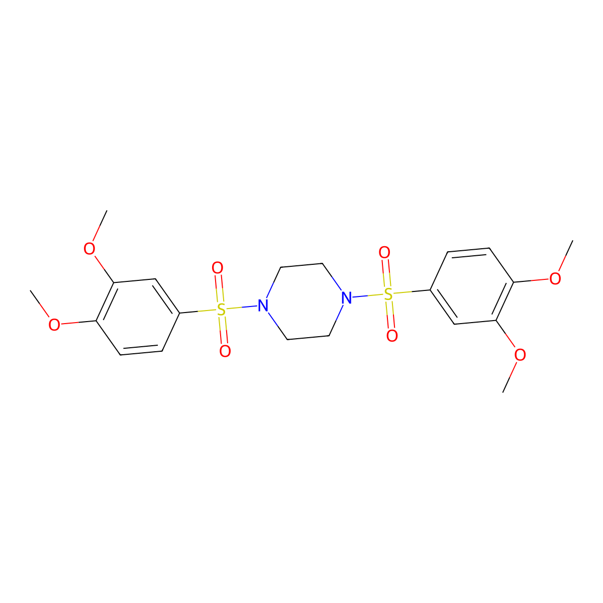 1,4-Bis[(3,4-dimethoxyphenyl)sulfonyl]piperazine molecular structure, CAS 324776-62-7