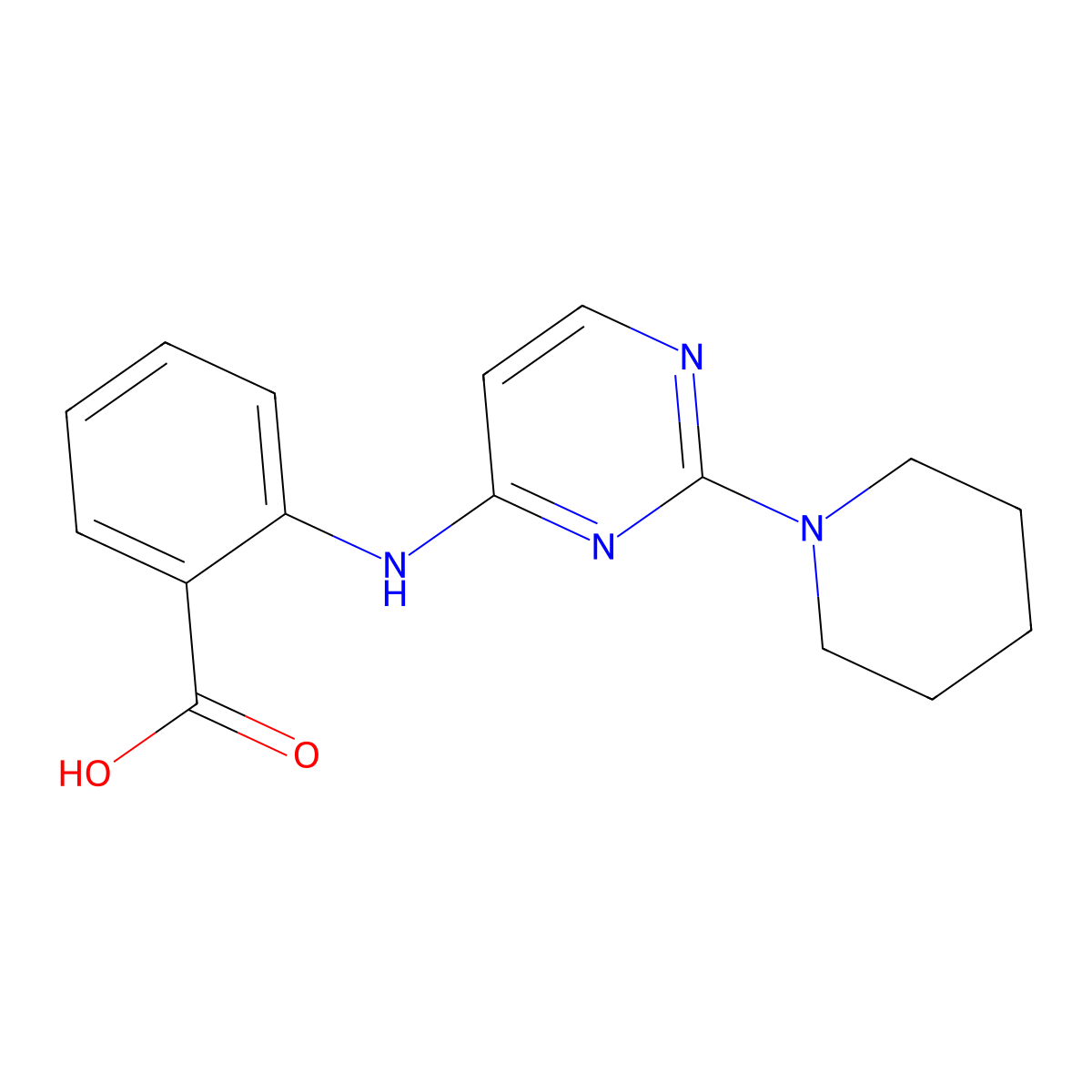 2-((2-(Piperidin-1-yl)pyrimidin-4-yl)amino)benzoic acid molecular structure, CAS 324778-48-5