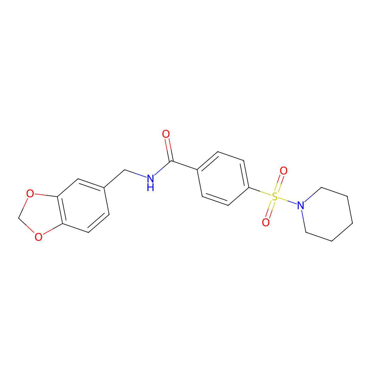 N-(1,3-benzodioxol-5-ylmethyl)-4-piperidin-1-ylsulfonylbenzamide molecular structure, CAS 324779-52-4