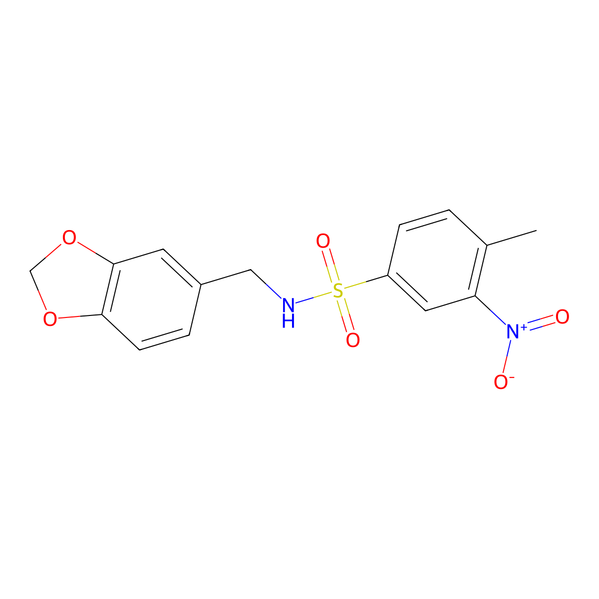 N-(1,3-benzodioxol-5-ylmethyl)-4-methyl-3-nitrobenzenesulfonamide molecular structure, CAS 324779-63-7
