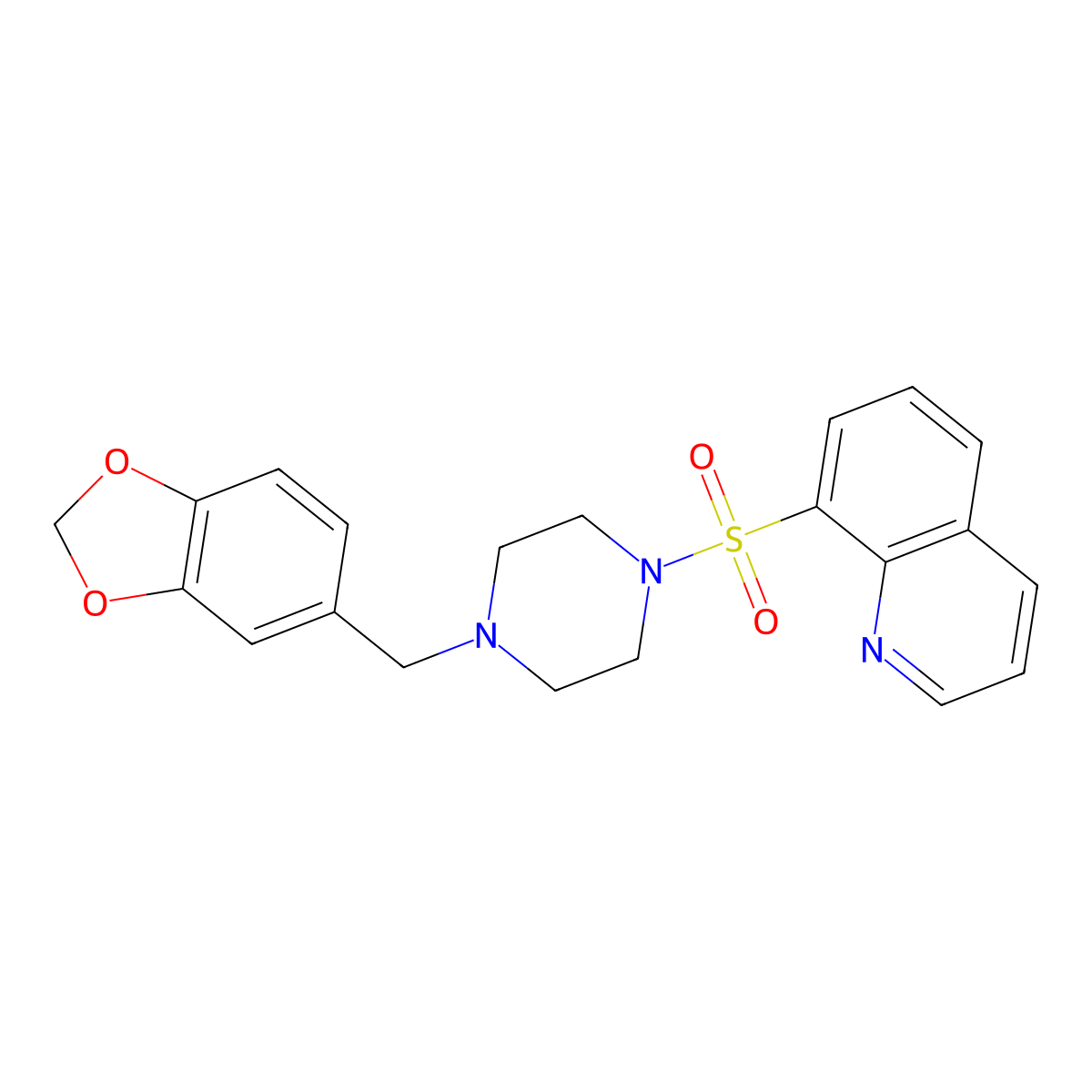 8-({4-[(2H-1,3-benzodioxol-5-yl)methyl]piperazin-1-yl}sulfonyl)quinoline molecular structure, CAS 324779-64-8