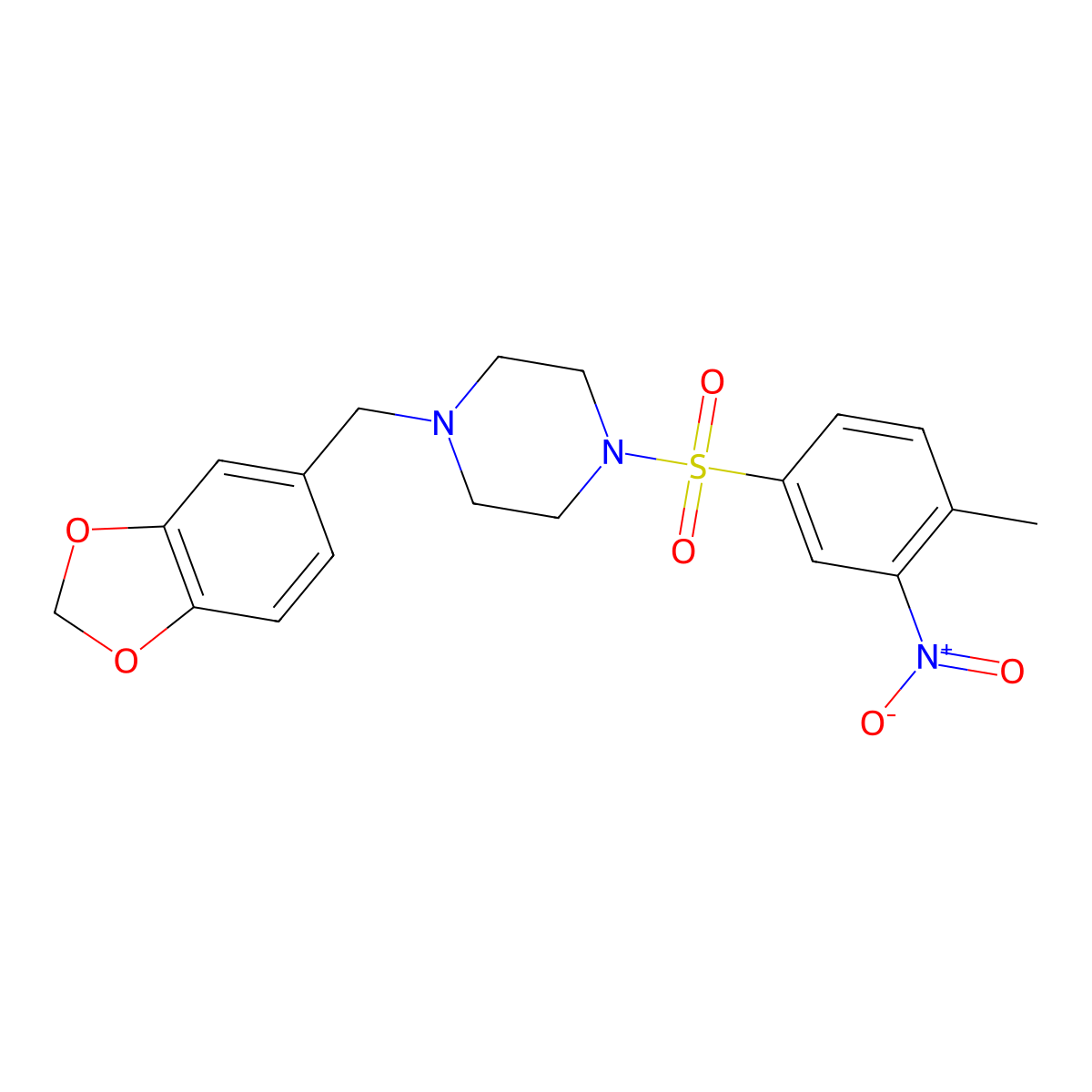 1-(1,3-Benzodioxol-5-ylmethyl)-4-[(4-methyl-3-nitrophenyl)sulfonyl]piperazine molecular structure, CAS 324779-87-5