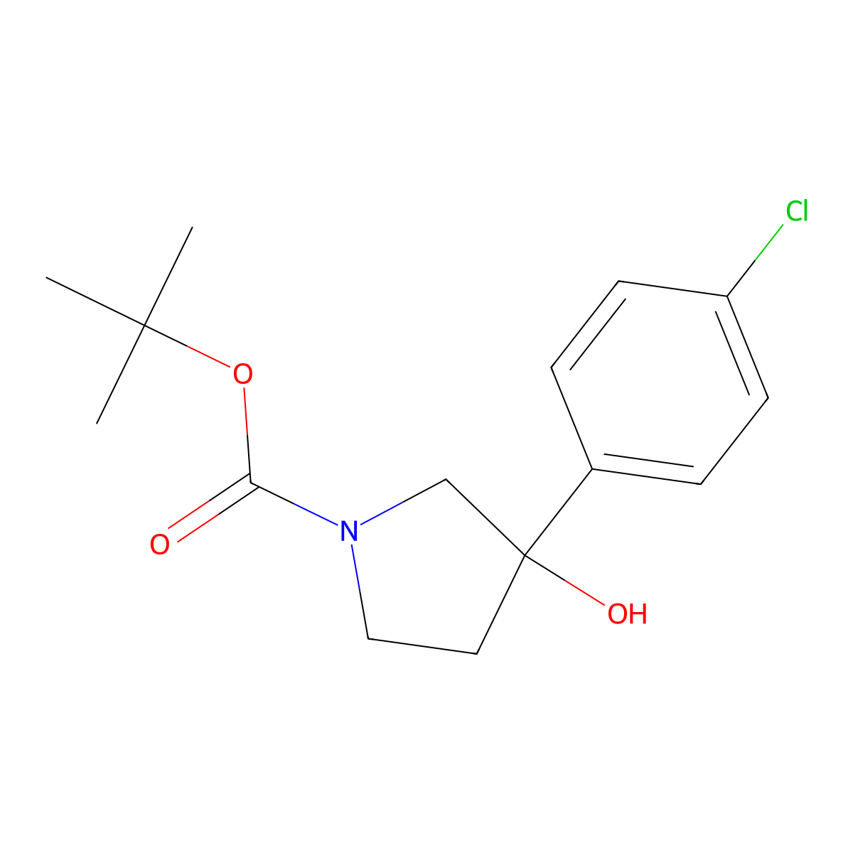Tert-butyl 3-(4-chlorophenyl)-3-hydroxypyrrolidine-1-carboxylate molecular structure, CAS 324785-29-7