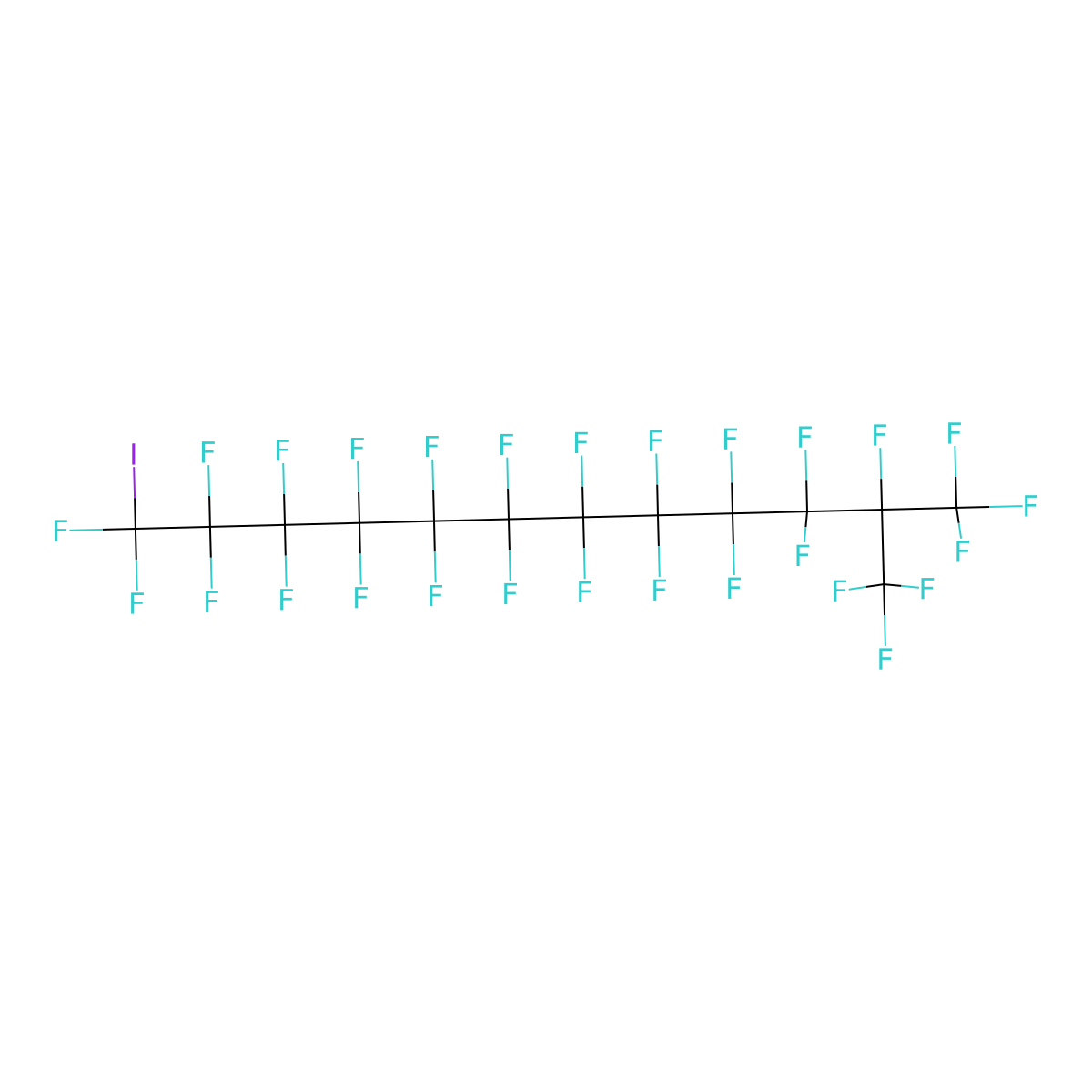 1,1,1,2,3,3,4,4,5,5,6,6,7,7,8,8,9,9,10,10,11,11,12,12-Tetracosafluoro-12-iodo-2-(trifluoromethyl)dodecane molecular structure, CAS 3248-61-1