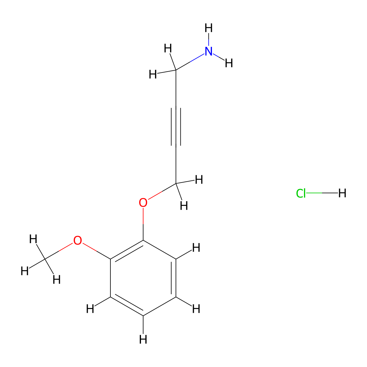 4-(2-Methoxyphenoxy)but-2-yn-1-amine hydrochloride molecular structure, CAS 32498-42-3