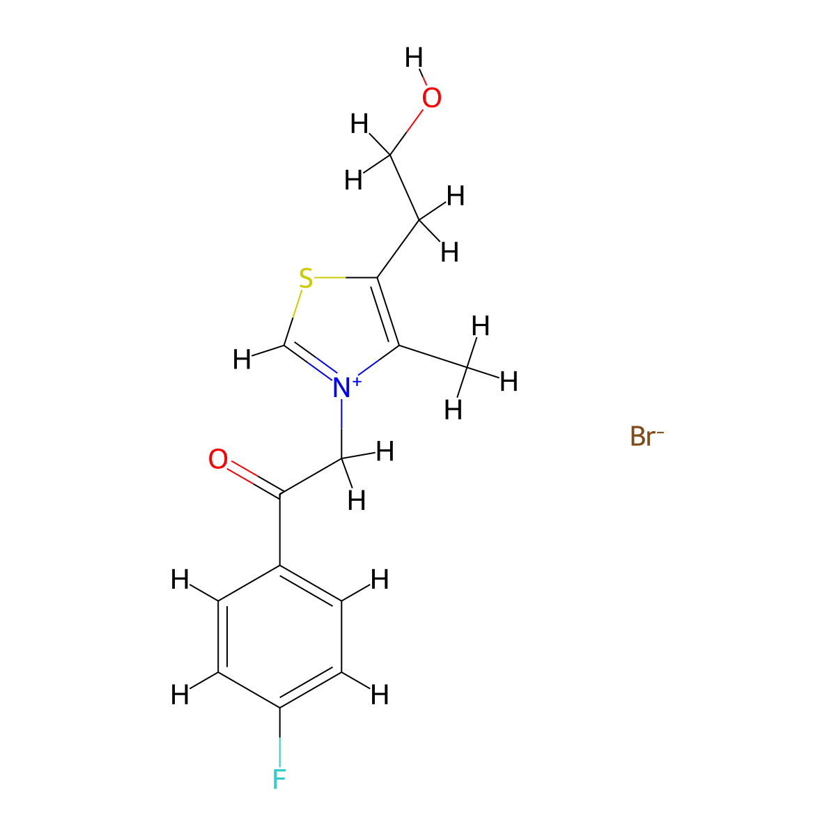 3-[2-(4-Fluorophenyl)-2-oxoethyl]-5-(2-hydroxyethyl)-4-methyl-1,3-thiazol-3-ium bromide molecular structure, CAS 325-65-5