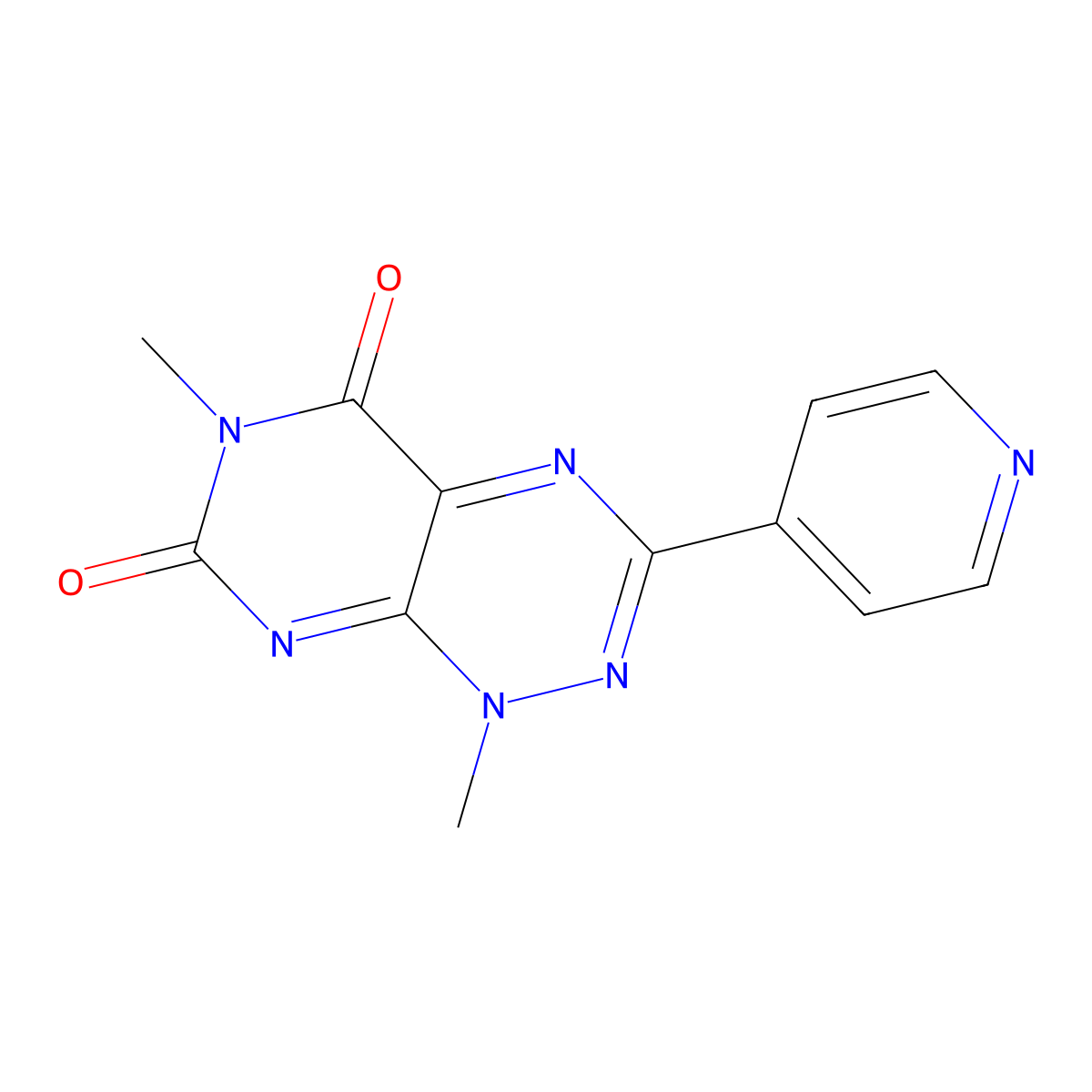 1,6-dimethyl-3-(pyridin-4-yl)pyrimido[5,4-e][1,2,4]triazine-5,7(1H,6H)-dione molecular structure, CAS 32502-20-8
