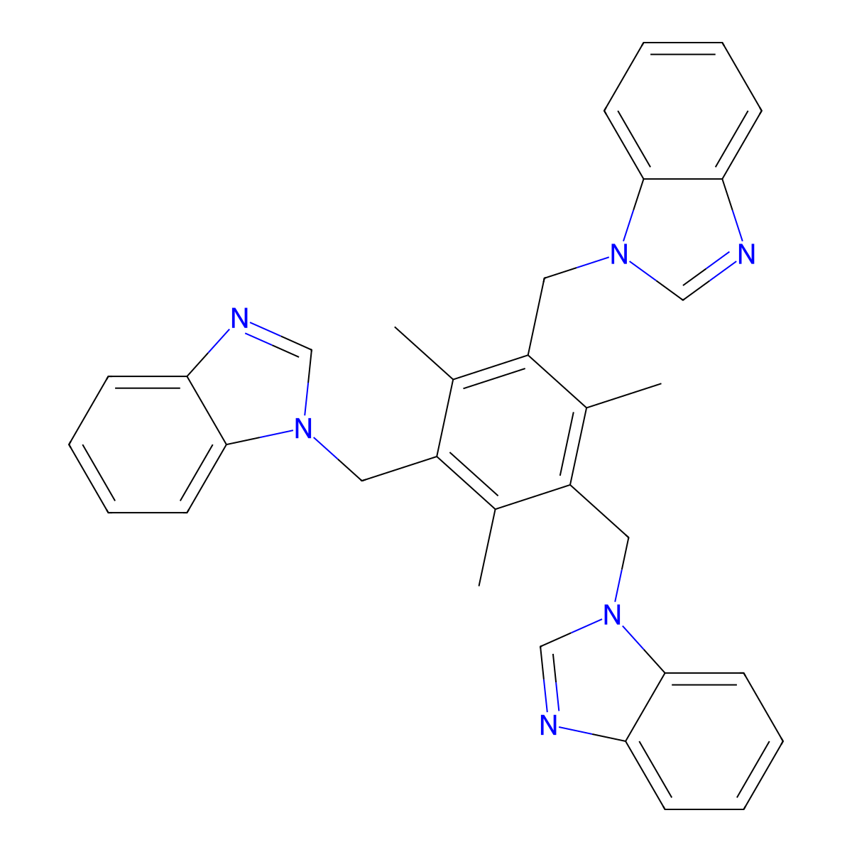 1,1',1''-((2,4,6-Trimethylbenzene-1,3,5-triyl)tris(methylene))tris(1H-benzo[d]imidazole) molecular structure, CAS 325125-64-2