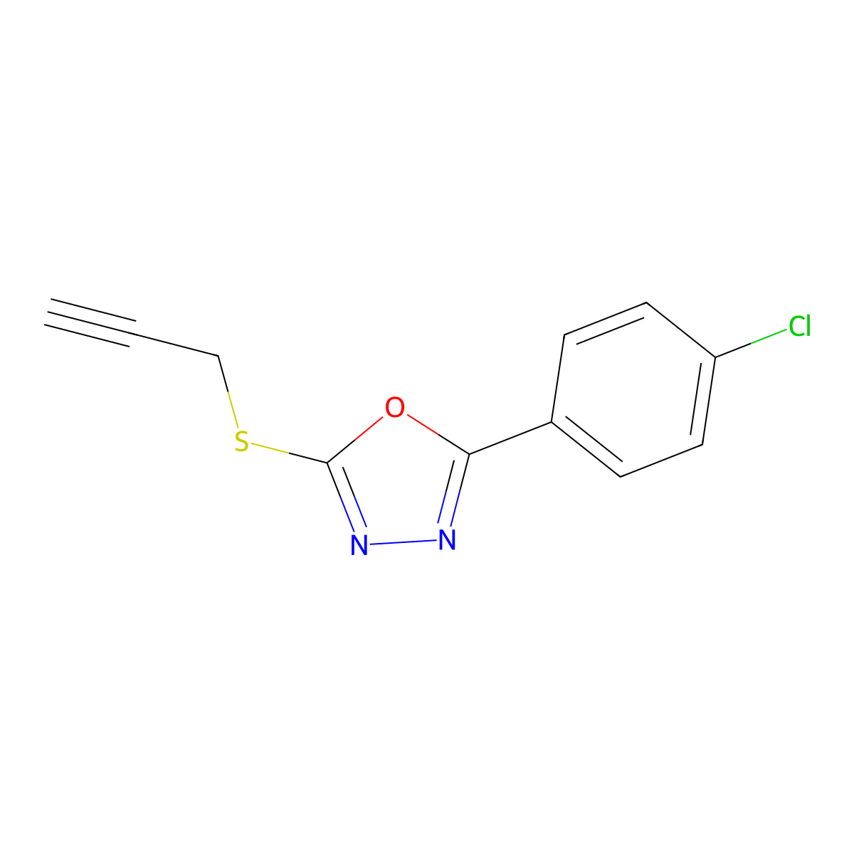 2-(4-Chlorophenyl)-5-(prop-2-yn-1-ylthio)-1,3,4-oxadiazole molecular structure, CAS 325141-06-8