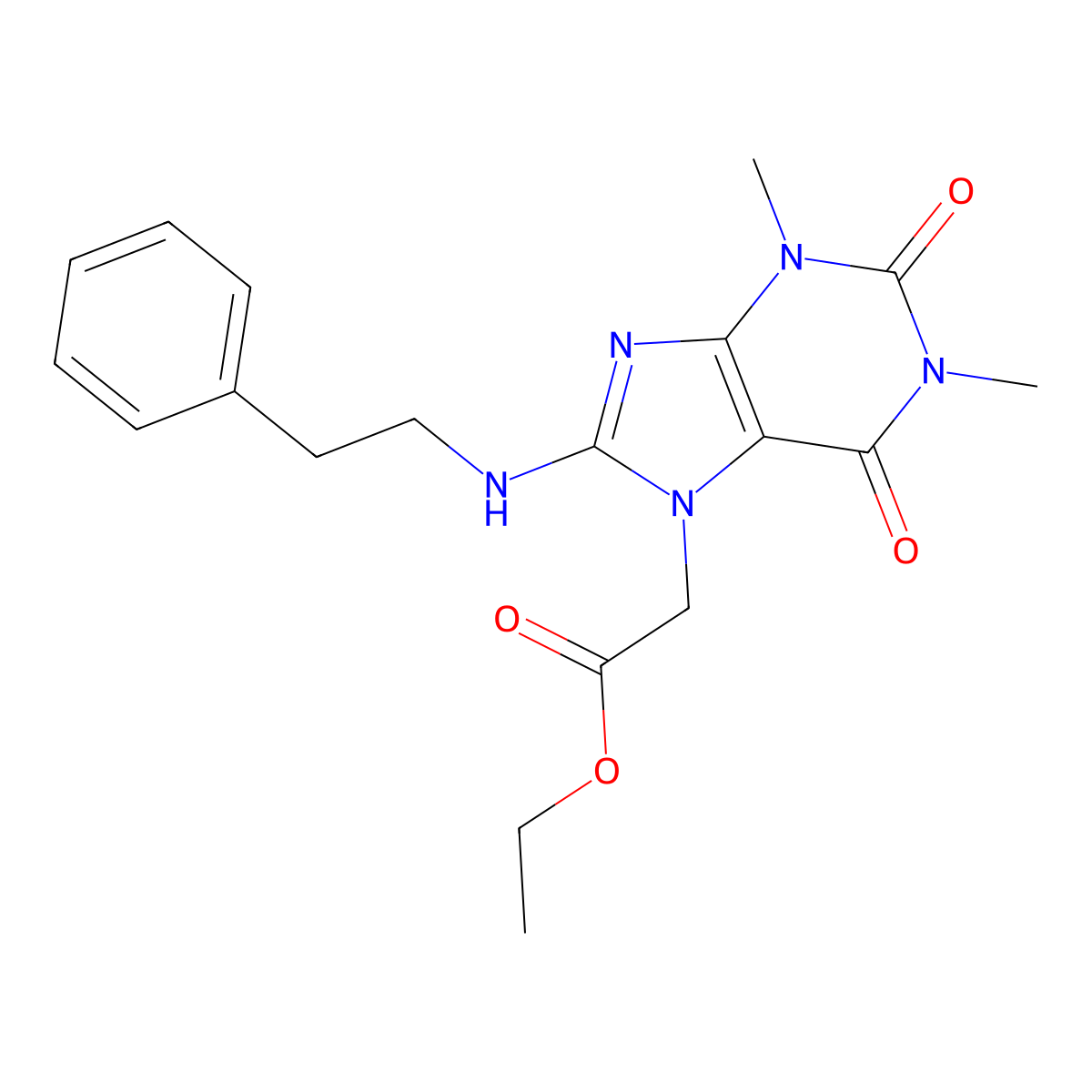 Ethyl 1,2,3,6-tetrahydro-1,3-dimethyl-2,6-dioxo-8-[(2-phenylethyl)amino]-7H-purine-7-acetate molecular structure, CAS 325146-23-4