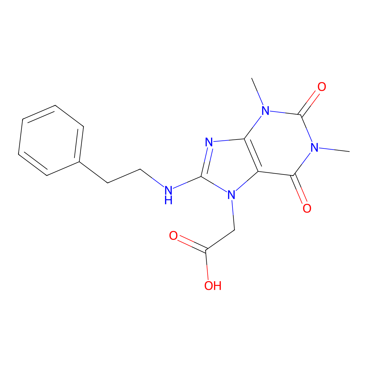 2-(1,3-dimethyl-2,6-dioxo-8-(phenethylamino)-2,3-dihydro-1H-purin-7(6H)-yl)acetic acid molecular structure, CAS 325146-24-5