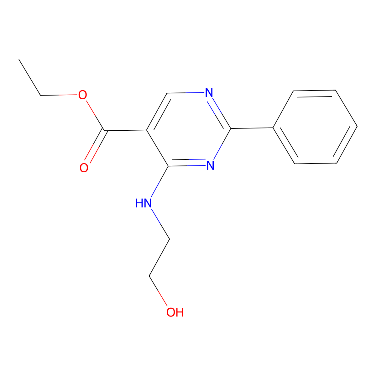 Ethyl 4-[(2-hydroxyethyl)amino]-2-phenyl-5-pyrimidinecarboxylate molecular structure, CAS 32515-49-4