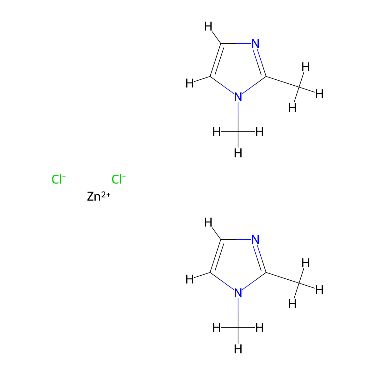 Zinc, dichlorobis(1,2-dimethyl-1H-imidazole-kappaN3)-, (T-4)- molecular structure, CAS 32517-55-8