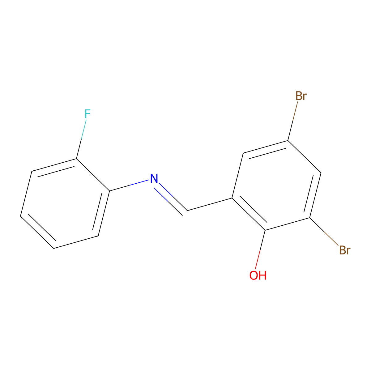2,4-Dibromo-6-((2-fluoro-phenylimino)-methyl)-phenol molecular structure, CAS 325471-46-3