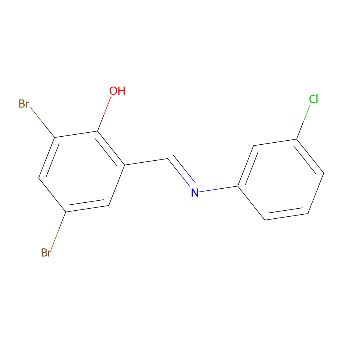 (E)-2,4-dibromo-6-(((3-chlorophenyl)imino)methyl)phenol molecular structure, CAS 325471-67-8