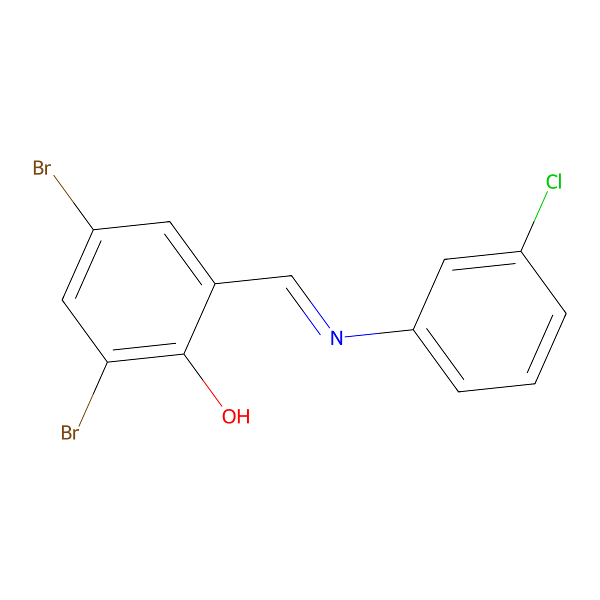 (E)-2,4-dibromo-6-(((3-chlorophenyl)imino)methyl)phenol molecular structure, CAS 325471-67-8