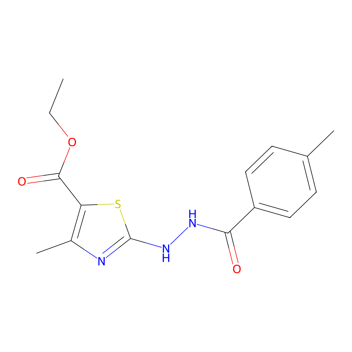 Thiazole-5-carboxylic acid, 4-methyl-2-[N'-(4-methylbenzoyl)hydrazino]-, ethyl ester molecular structure, CAS 325472-80-8