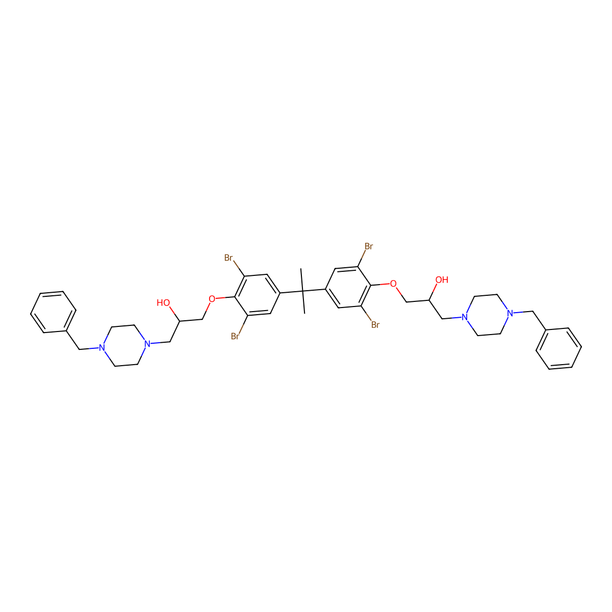 1-(4-Benzylpiperazin-1-YL)-3-[4-(2-{4-[3-(4-benzylpiperazin-1-YL)-2-hydroxypropoxy]-3,5-dibromophenyl}propan-2-YL)-2,6-dibromophenoxy]propan-2-OL molecular structure, CAS 325473-69-6
