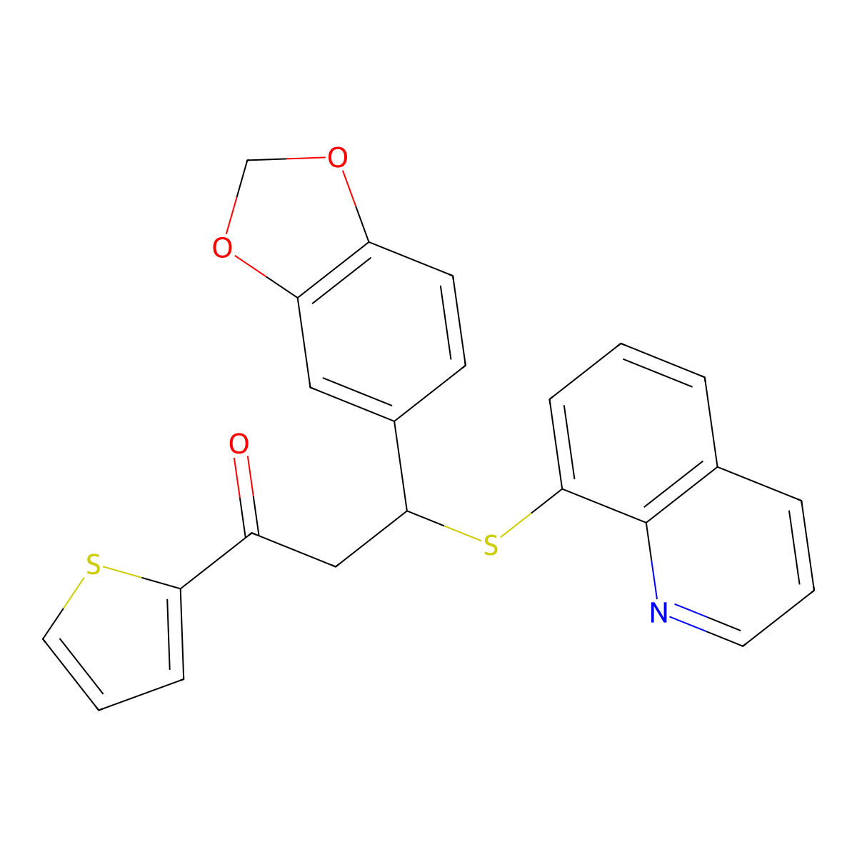 3-(1,3-Benzodioxol-5-yl)-3-(quinolin-8-ylsulfanyl)-1-(thiophen-2-yl)propan-1-one molecular structure, CAS 325474-11-1