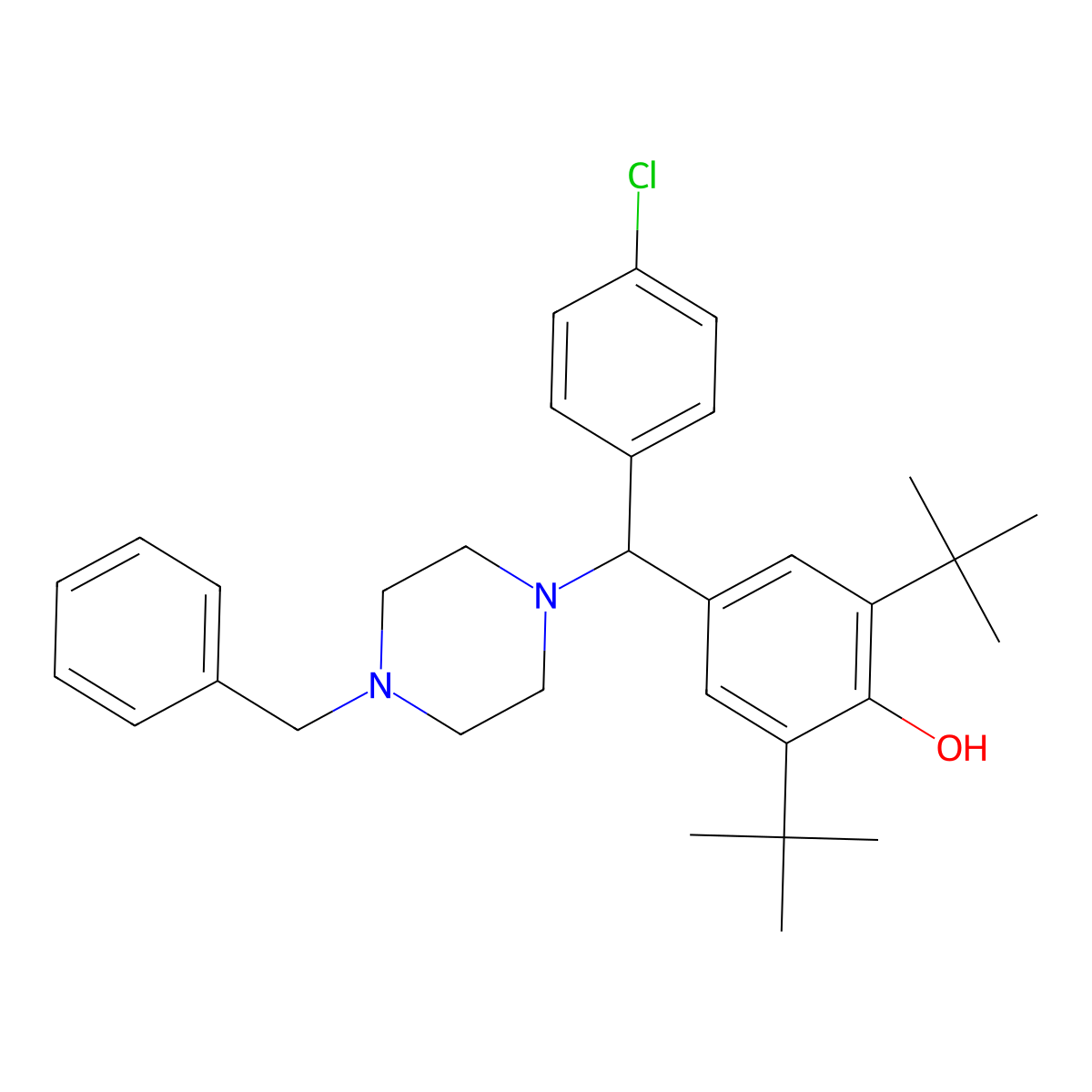 4-((4-Benzylpiperazin-1-yl)(4-chlorophenyl)methyl)-2,6-di-tert-butylphenol molecular structure, CAS 325474-13-3