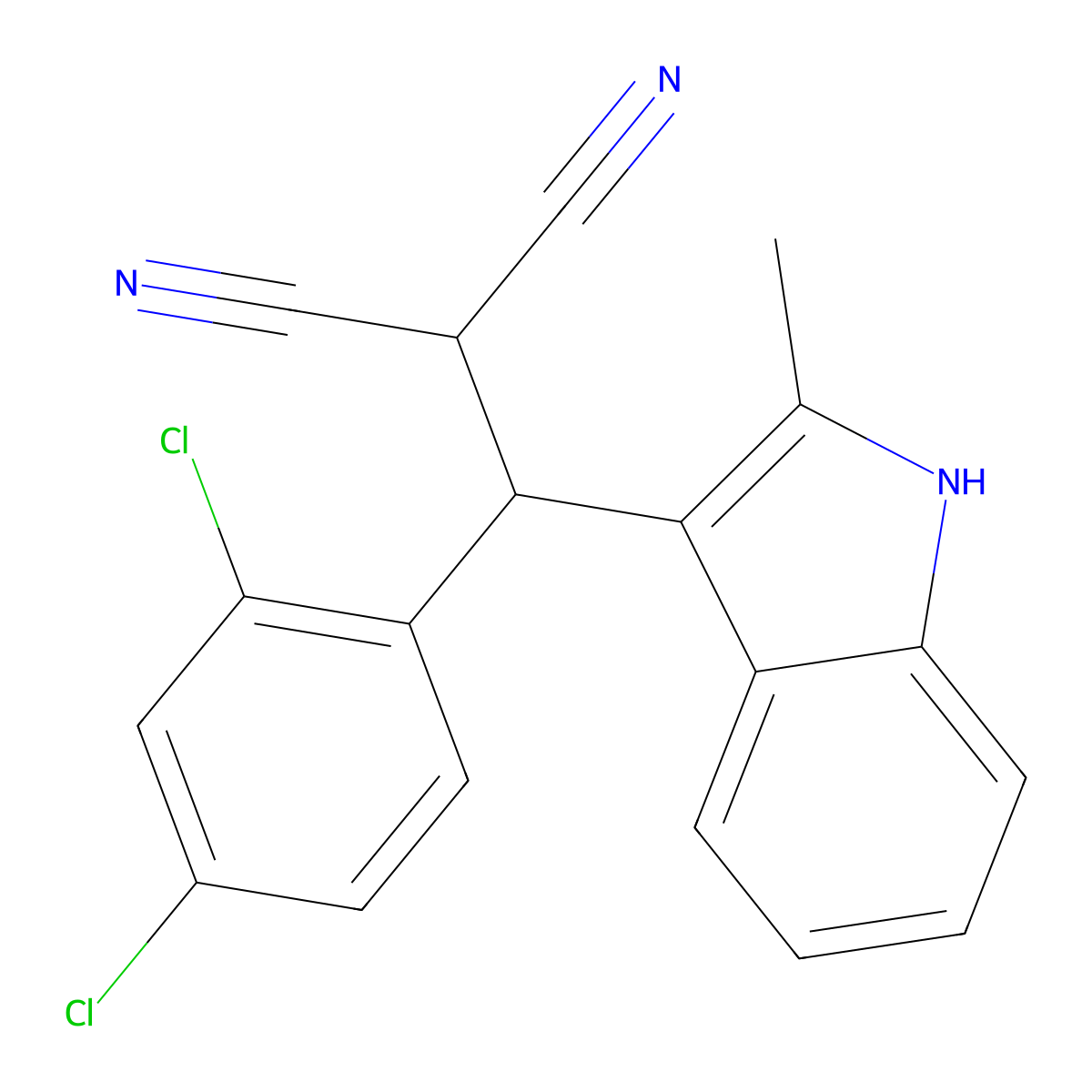 2-((2,4-dichlorophenyl)(2-methyl-1H-indol-3-yl)methyl)malononitrile molecular structure, CAS 325474-16-6