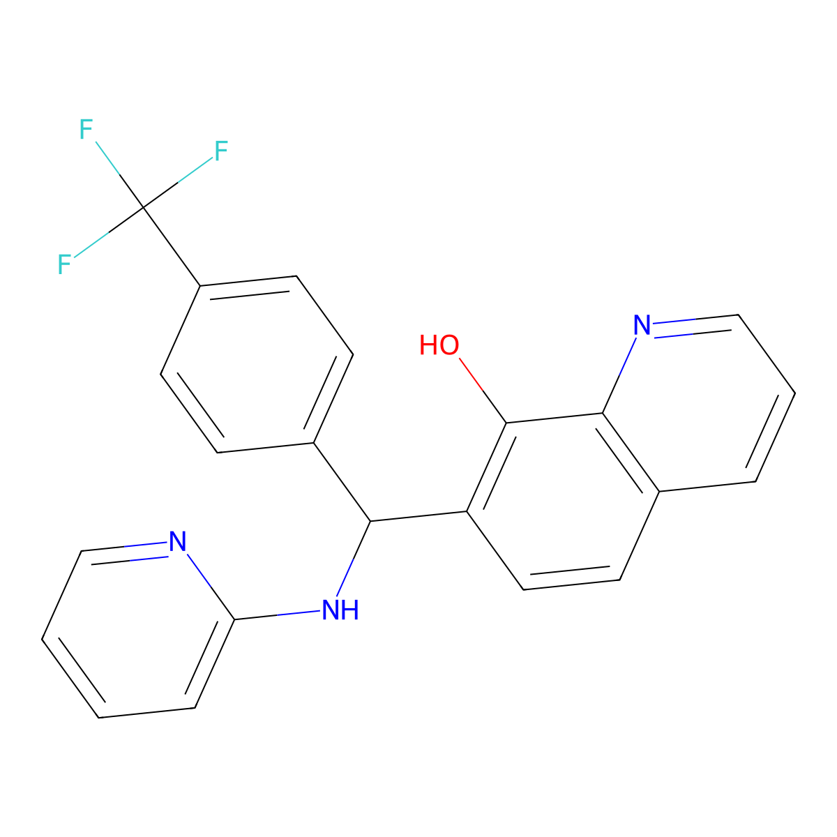 7-{[(Pyridin-2-yl)amino][4-(trifluoromethyl)phenyl]methyl}quinolin-8-ol molecular structure, CAS 325474-22-4