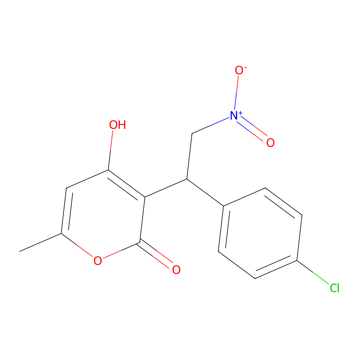 3-[1-(4-Chlorophenyl)-2-nitroethyl]-4-hydroxy-6-methylpyran-2-one molecular structure, CAS 325474-40-6