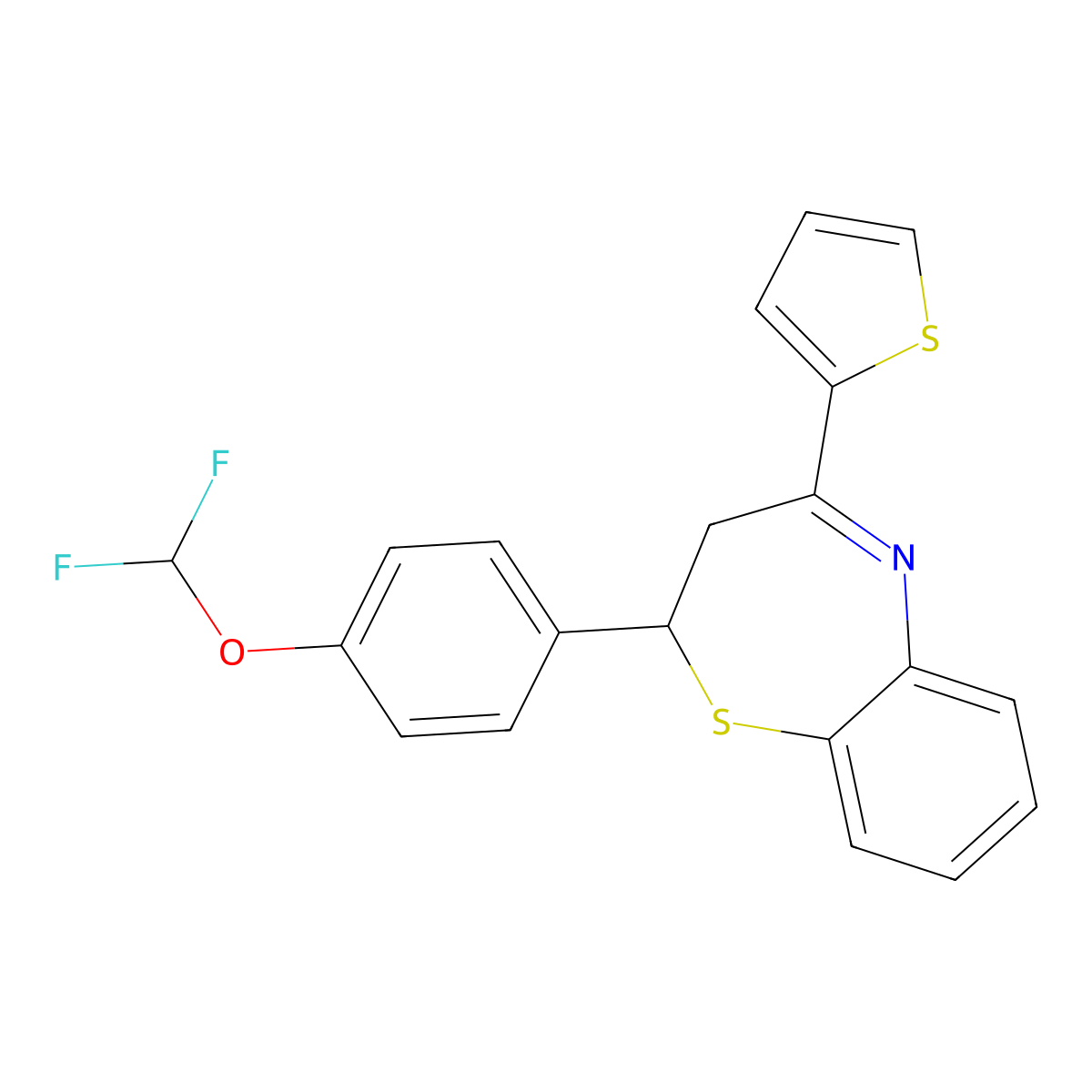 2-[4-(Difluoromethoxy)phenyl]-4-(thiophen-2-yl)-2,3-dihydro-1,5-benzothiazepine molecular structure, CAS 325474-49-5