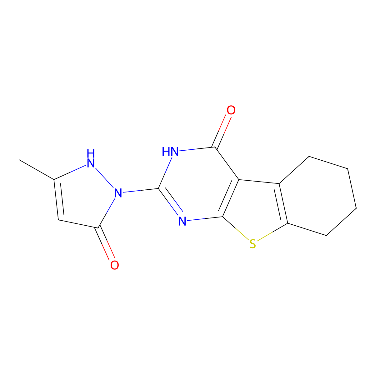 2-(5-methyl-3-oxo-1H-pyrazol-2-yl)-5,6,7,8-tetrahydro-3H-[1]benzothiolo[2,3-d]pyrimidin-4-one molecular structure, CAS 325476-13-9