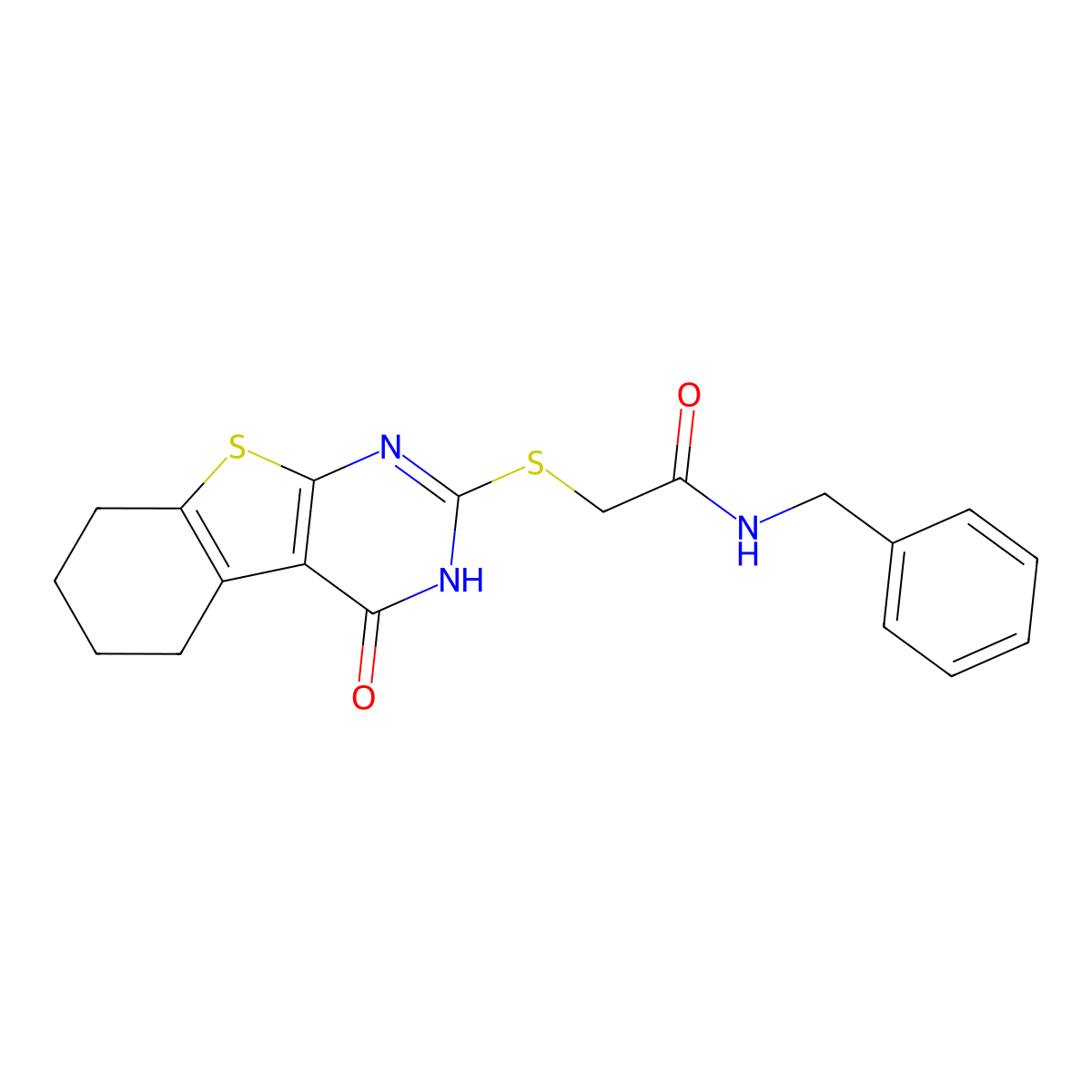 N-benzyl-2-[(4-hydroxy-5,6,7,8-tetrahydro[1]benzothieno[2,3-d]pyrimidin-2-yl)sulfanyl]acetamide molecular structure, CAS 325476-14-0