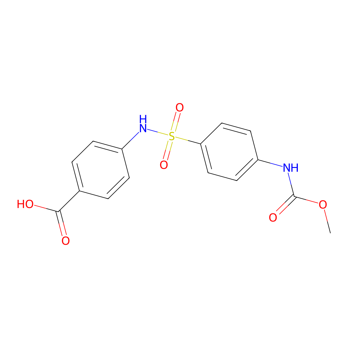 4-(4-((Methoxycarbonyl)amino)phenylsulfonamido)benzoic acid molecular structure, CAS 325476-15-1