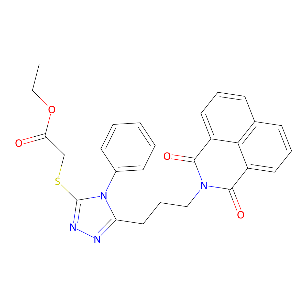 Ethyl 2-[[5-[3-(1,3-dioxobenzo[de]isoquinolin-2-yl)propyl]-4-phenyl-1,2,4-triazol-3-yl]sulfanyl]acetate molecular structure, CAS 325476-16-2