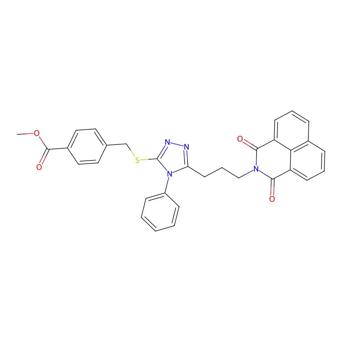 methyl 4-(((5-(3-(1,3-dioxo-1H-benzo[de]isoquinolin-2(3H)-yl)propyl)-4-phenyl-4H-1,2,4-triazol-3-yl)thio)methyl)benzoate molecular structure, CAS 325476-18-4