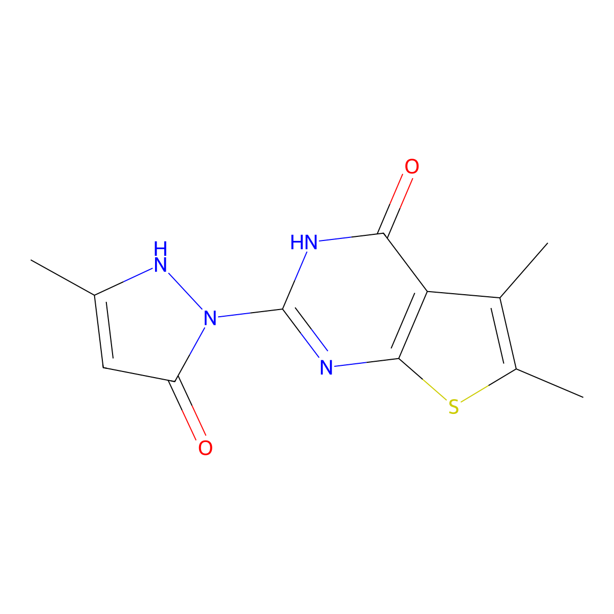 5,6-dimethyl-2-(3-methyl-5-oxo-2,5-dihydro-1H-pyrazol-1-yl)thieno[2,3-d]pyrimidin-4(3H)-one molecular structure, CAS 325476-22-0