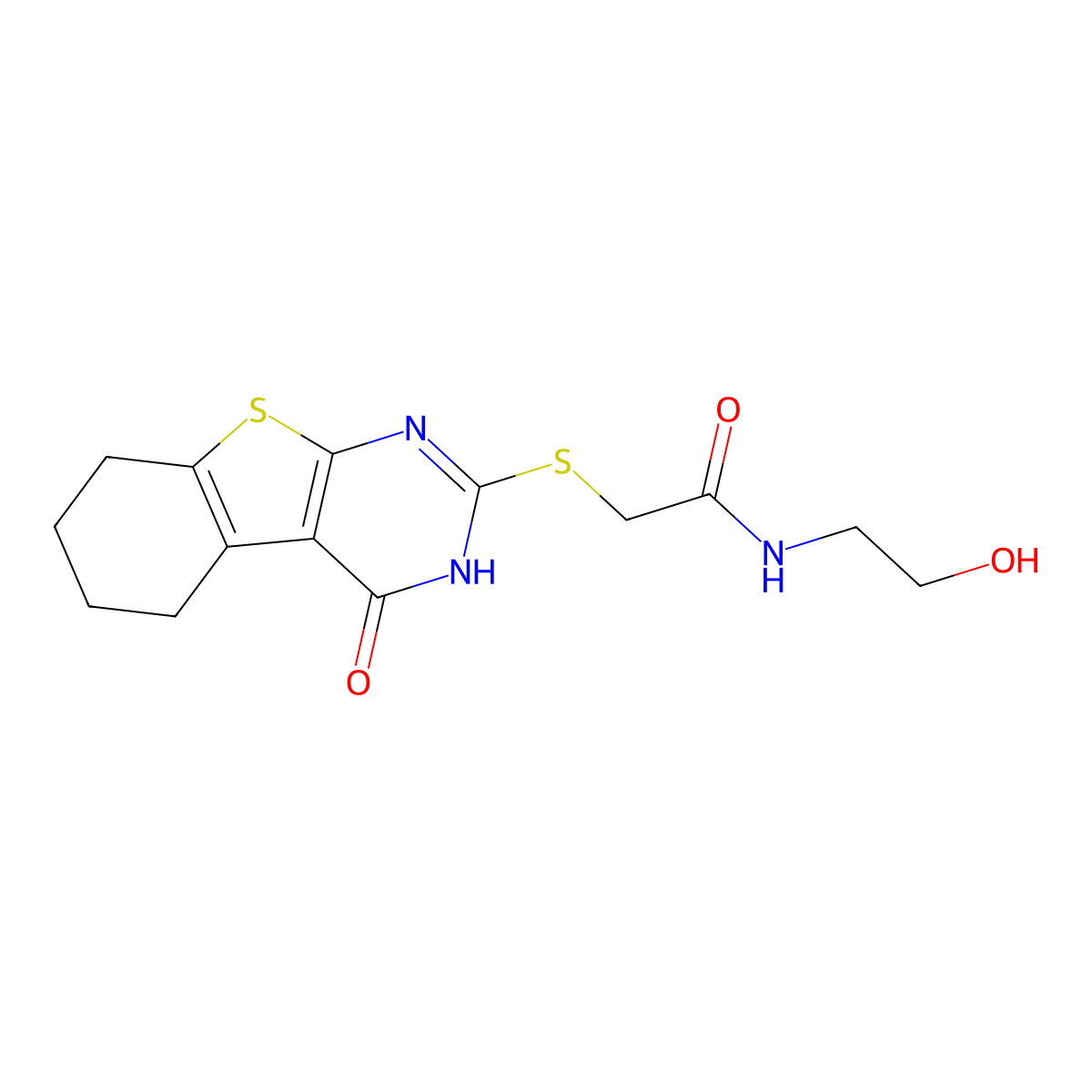 N-(2-hydroxyethyl)-2-[(4-oxo-5,6,7,8-tetrahydro-3H-[1]benzothiolo[2,3-d]pyrimidin-2-yl)sulfanyl]acetamide molecular structure, CAS 325476-23-1
