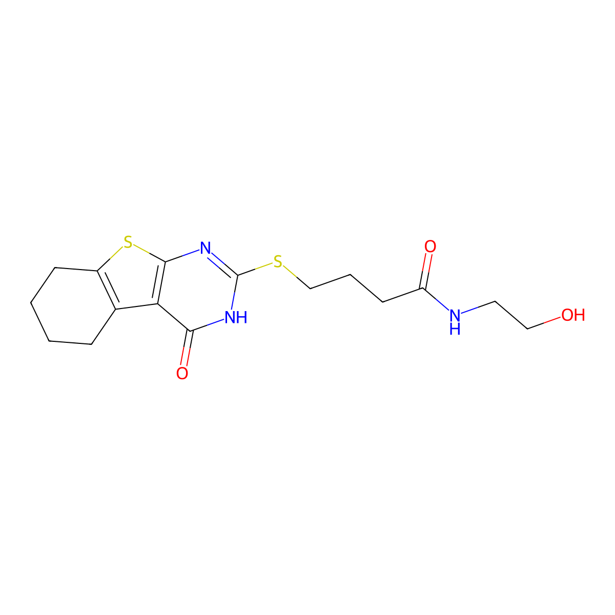 N-(2-hydroxyethyl)-4-[(4-oxo-5,6,7,8-tetrahydro-3H-[1]benzothiolo[2,3-d]pyrimidin-2-yl)sulfanyl]butanamide molecular structure, CAS 325476-28-6