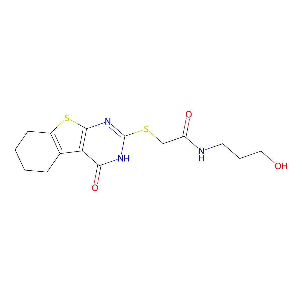N-(3-hydroxypropyl)-2-[(4-oxo-5,6,7,8-tetrahydro-3H-[1]benzothiolo[2,3-d]pyrimidin-2-yl)sulfanyl]acetamide molecular structure, CAS 325476-31-1