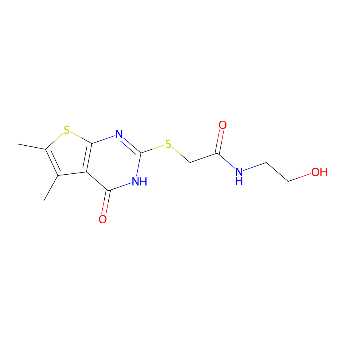 2-[(5,6-dimethyl-4-oxo-3,4-dihydrothieno[2,3-d]pyrimidin-2-yl)sulfanyl]-N-(2-hydroxyethyl)acetamide molecular structure, CAS 325476-35-5