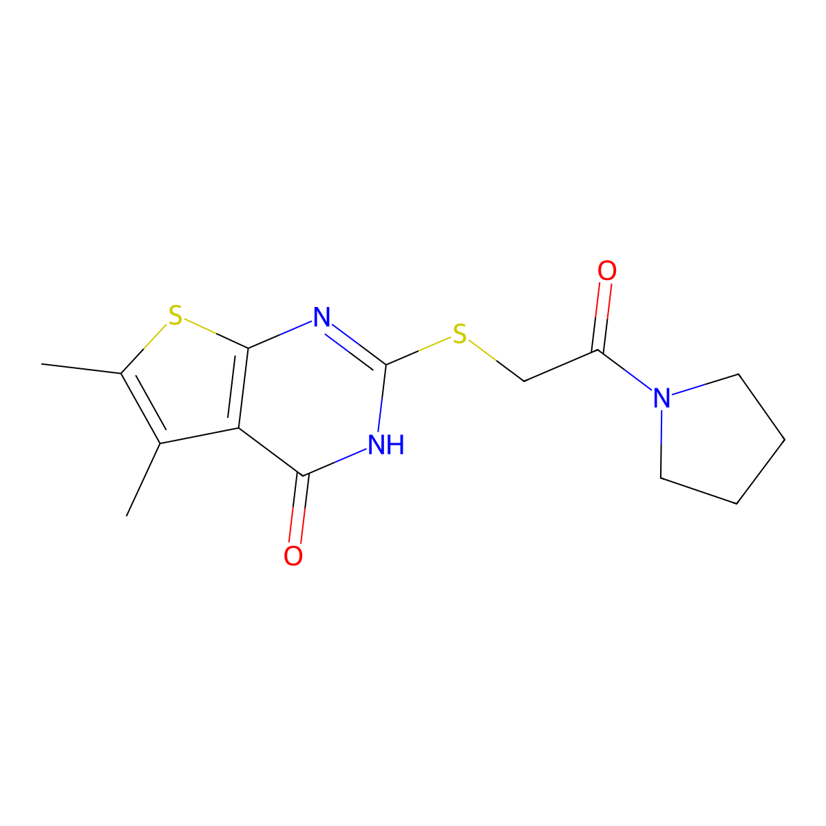 2-[(4-Hydroxy-5,6-dimethylthieno[2,3-d]pyrimidin-2-yl)sulfanyl]-1-(pyrrolidin-1-yl)ethanone molecular structure, CAS 325476-37-7