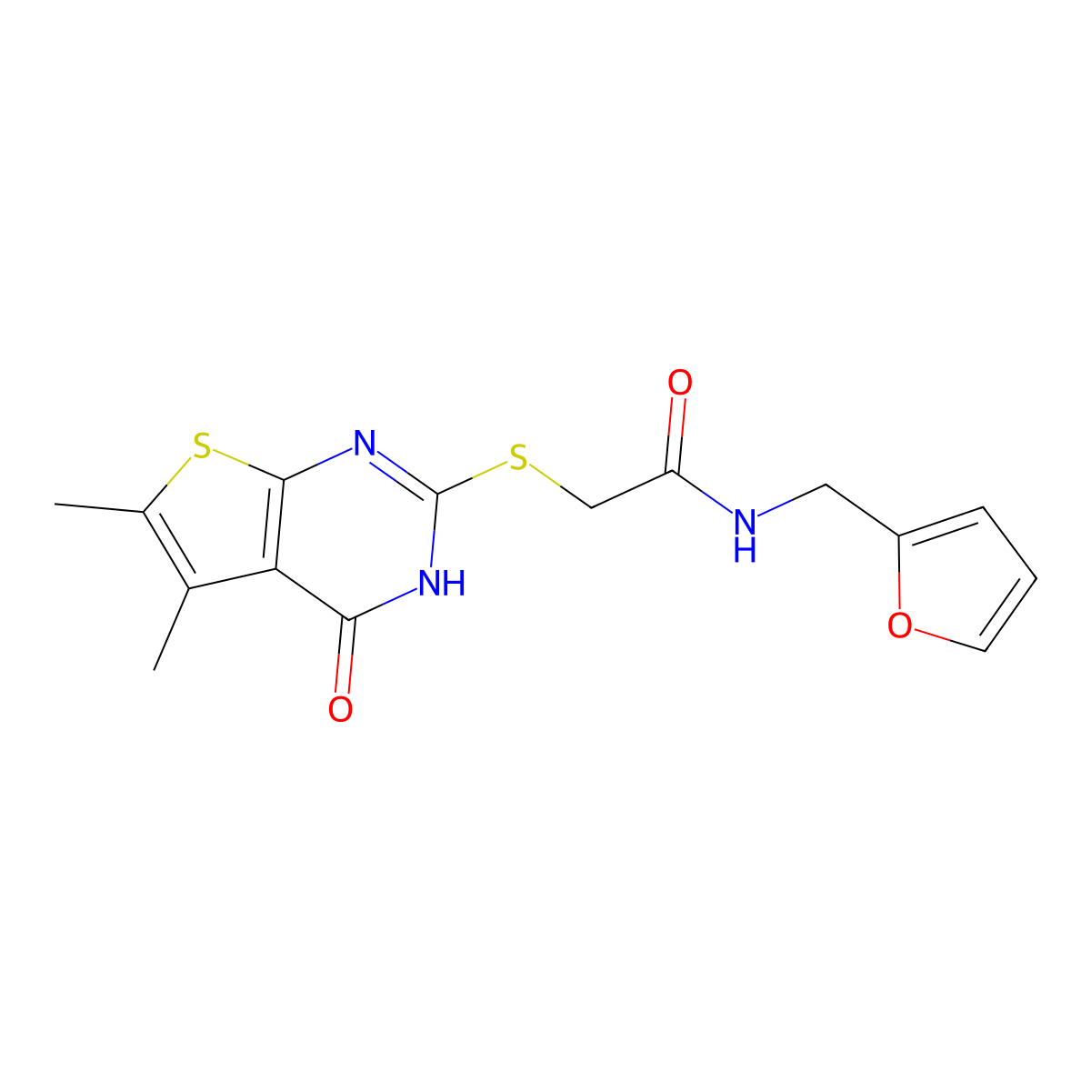 2-[(5,6-dimethyl-4-oxo-3H-thieno[2,3-d]pyrimidin-2-yl)sulfanyl]-N-(furan-2-ylmethyl)acetamide molecular structure, CAS 325476-41-3