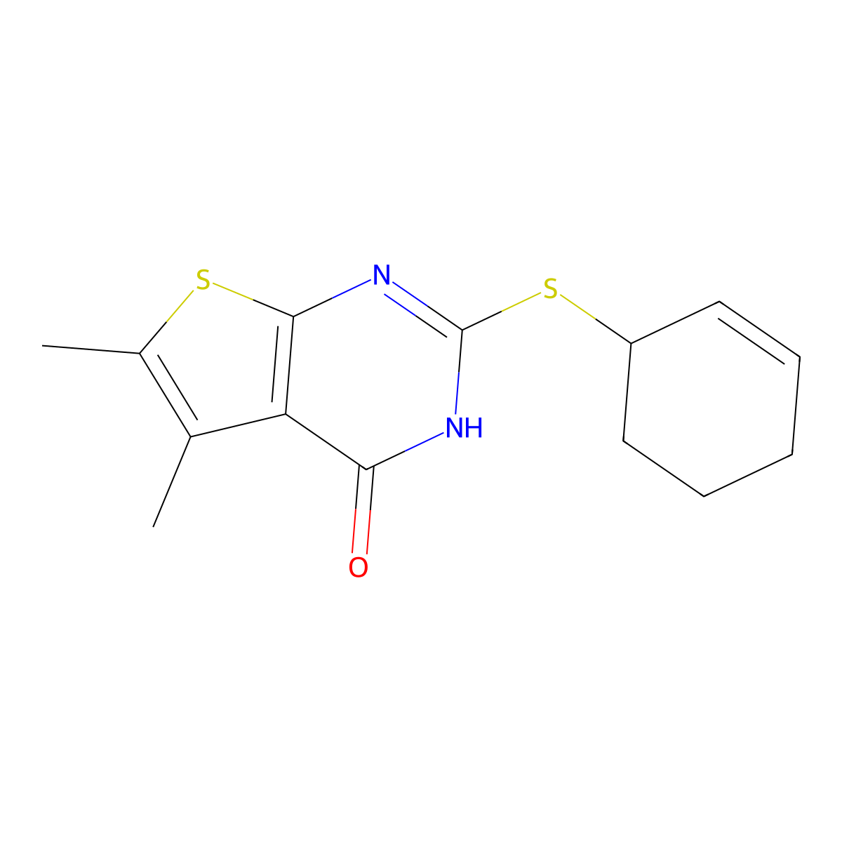 2-(2-cyclohexen-1-ylsulfanyl)-5,6-dimethylthieno[2,3-d]pyrimidin-4(3H)-one molecular structure, CAS 325476-43-5