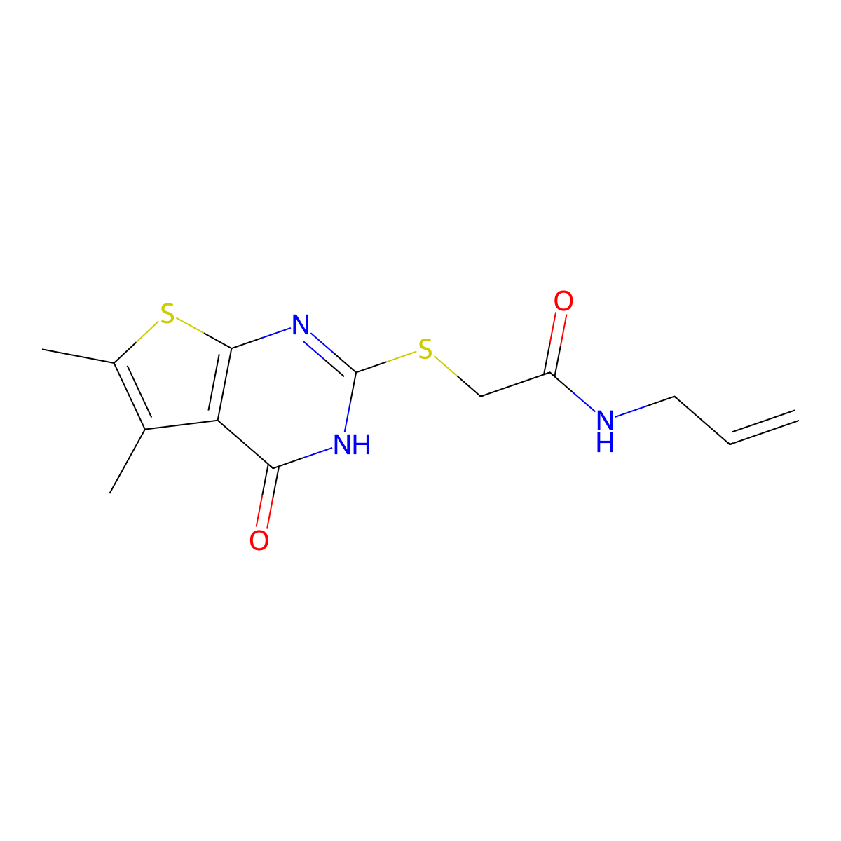 N-allyl-2-[(5,6-dimethyl-4-oxo-3,4-dihydrothieno[2,3-d]pyrimidin-2-yl)sulfanyl]acetamide molecular structure, CAS 325476-44-6