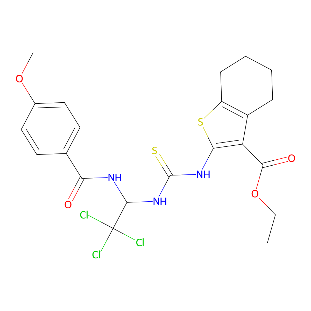 Ethyl 2-{[({2,2,2-trichloro-1-[(4-methoxybenzoyl)amino]ethyl}amino)carbothioyl]amino}-4,5,6,7-tetrahydro-1-benzothiophene-3-carboxylate molecular structure, CAS 325479-15-0