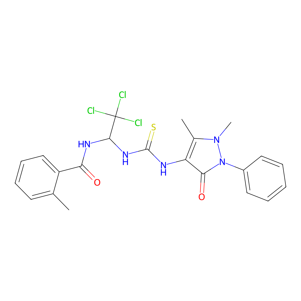 2-methyl-N-[2,2,2-trichloro-1-[(1,5-dimethyl-3-oxo-2-phenylpyrazol-4-yl)carbamothioylamino]ethyl]benzamide molecular structure, CAS 325479-18-3